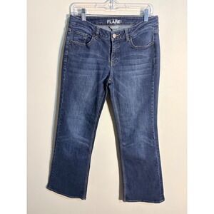 New York & Company Curvy Low Rise Flare Jeans Dark Wash Blue Denim Womens Size 6